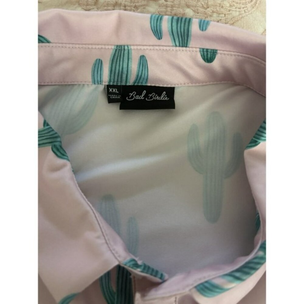 BAD BIRDIE XXL Desert Cactus Mens Polo Golf Pink Performance Golf Short Sleeve - Picture 8 of 8